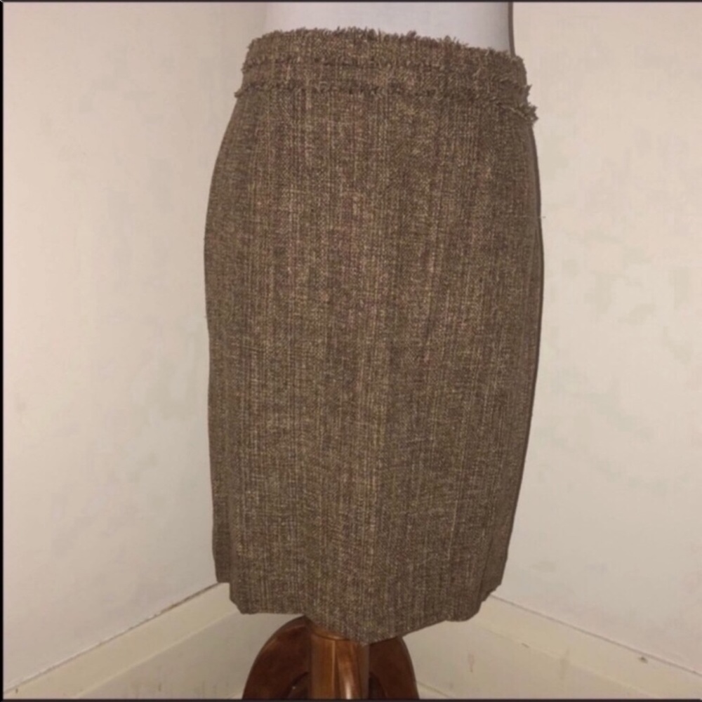Brown and tan tweed fringe tweed pencil skirt 8